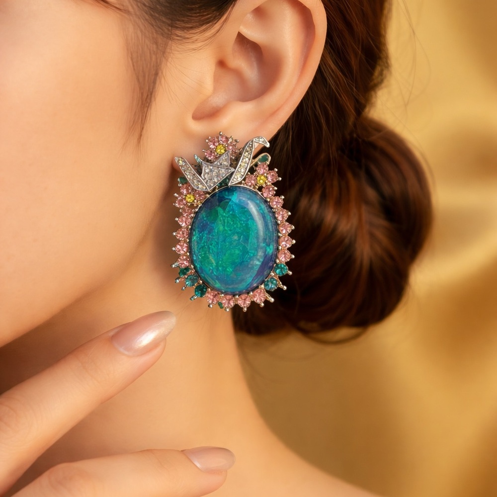 Elegant Blue and Pink Gemstone pierced Earrings